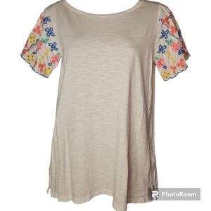 Talbots Floral Embroidery Short Sleeve Top